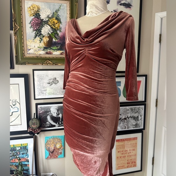 Deadly Dames Film Noir Dress in Rusty Rose Velvet NWT - Picture 15 of 15